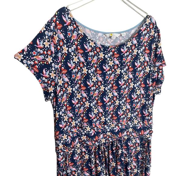 Boden Amelie Scoop Neck Jersey Dress Bird Floral Print Cap Sleeve Size 16/18R - Picture 2 of 10